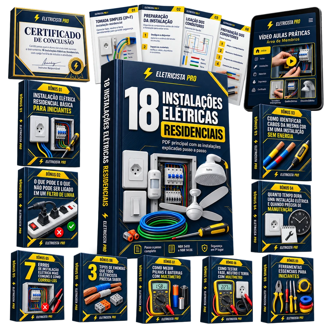Kit completo com guia principal, materiais complementares, videoaulas e certificado